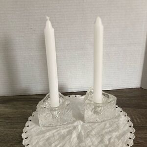 Vtg Clear Glass Ice Cube Textured Candle Holders